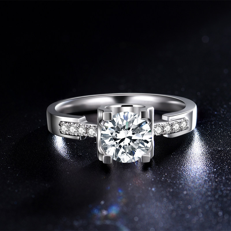 D color 1 carat moissanite bullhead micro inlaid 18K white gold rose gold ring color gold female ring wedding engagement