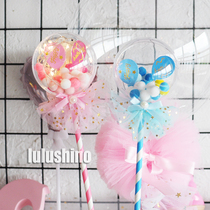 Baking cake decoration cute pink blue fairy wand plug-in acrylic ball bow yarn birthday dress