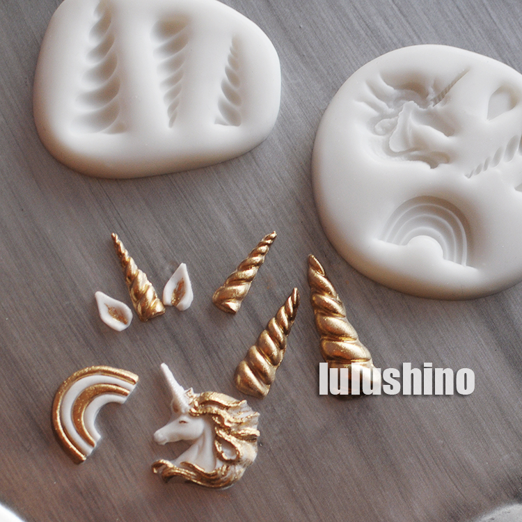 LULUSHINO Fondant Silicone Khuôn khô Pes Mô hình Khuôn mẫu Dream Mini Unicorn Beast Sừng nhỏ Cầu vồng - Tự làm khuôn nướng khuôn nướng bánh
