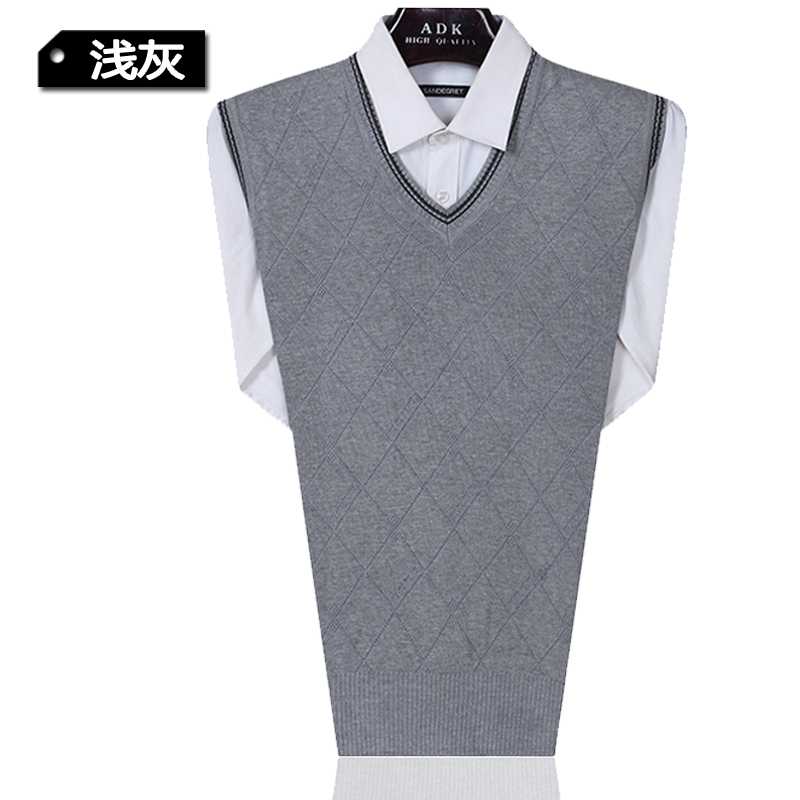 Trung niên cha mặc áo len vest mùa thu cổ chữ V không tay len dệt kim
