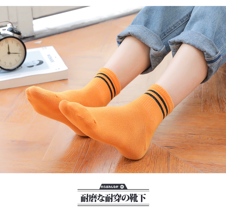 Vớ cotton Langsha nữ phiên bản Hàn Quốc của ULzzang mùa xuân và mùa thu trong mẫu ống cotton mùa hè gió đại học vớ Hàn Quốc mỏng - Vớ bông