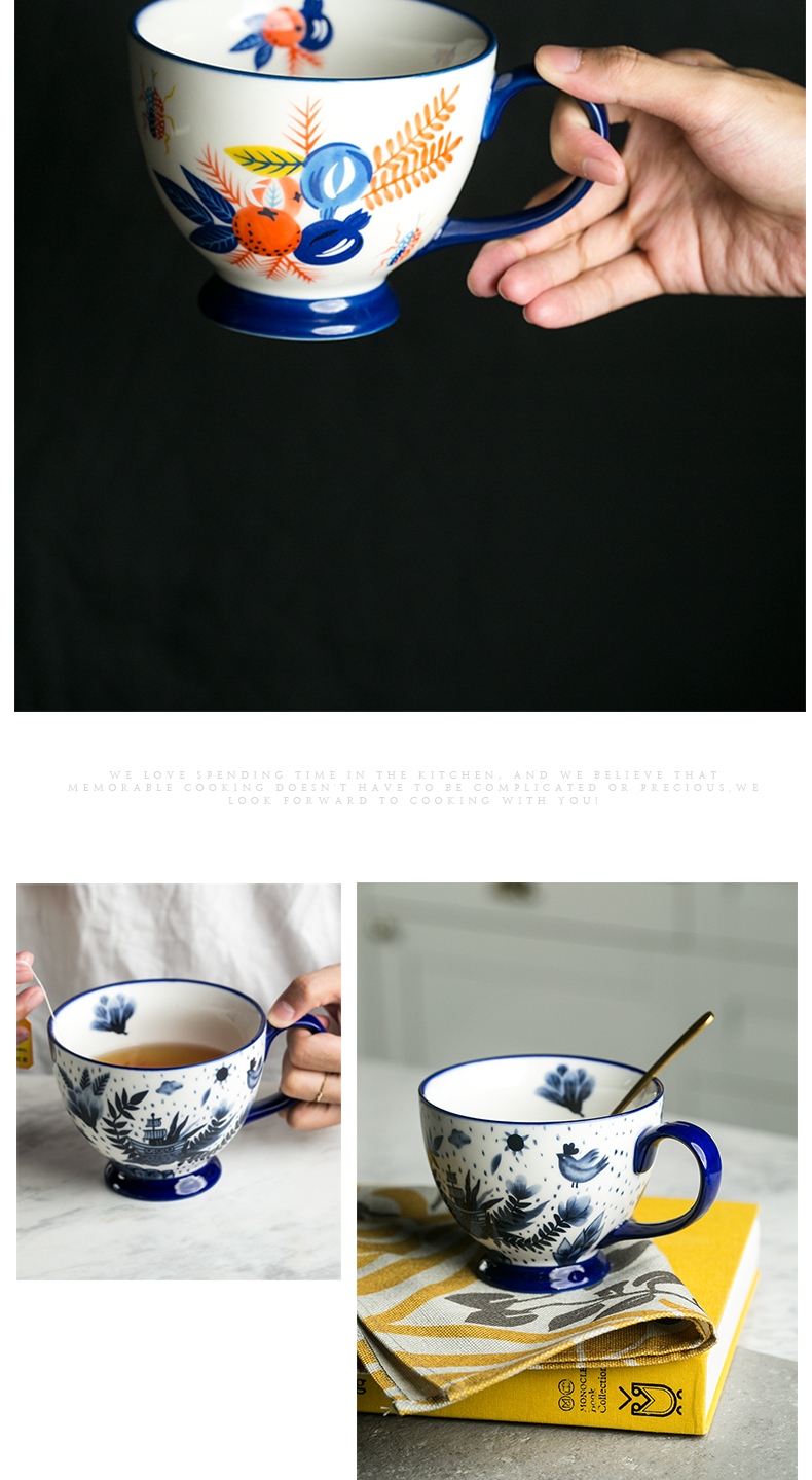 Eat breakfast creative ceramic keller cup hand - made under glaze color high cereal bowl of cereal bowl of milk cup