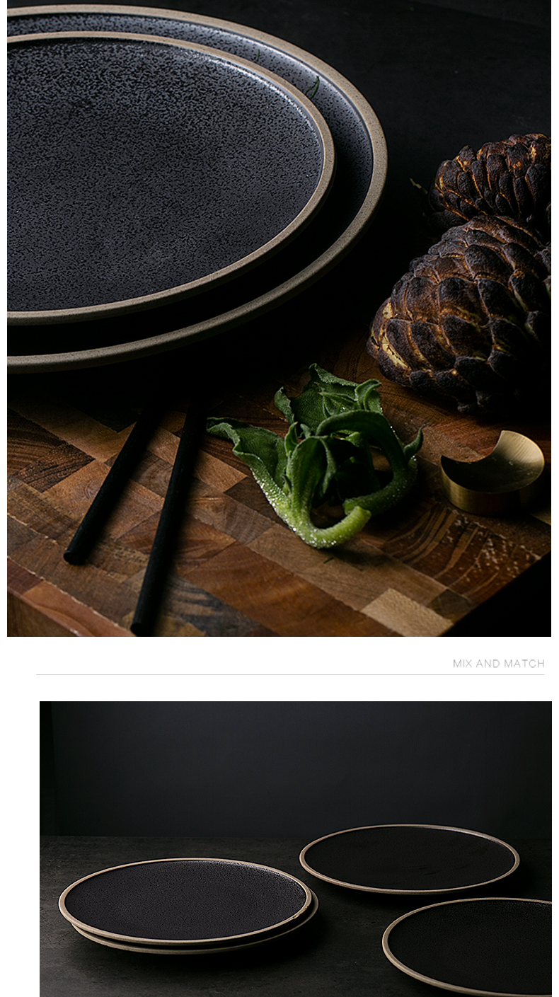 Steak and continental plate, black crystal plate ceramic dish home dessert plate round flat plate