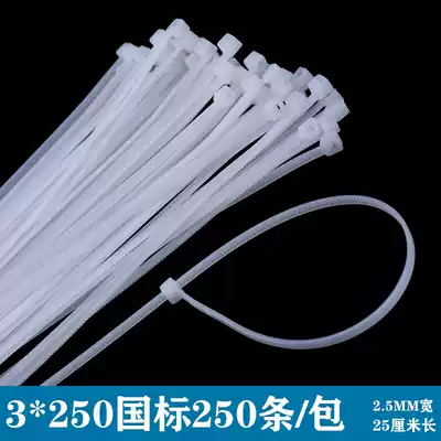White 3 * 250MM strangled dog tie buckle 2 7 wide plastic seal harness wire self-locking nylon cable tie