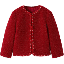 minipeace childrens clothing girls red imitation sherpa jacket childrens New Years greetings spring top New Years Eve