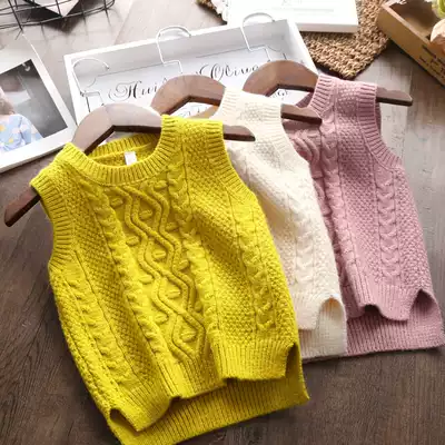 Japanese children's spring and Autumn new waistcoat girls twist knitted vest baby all-match pullover sweater vest