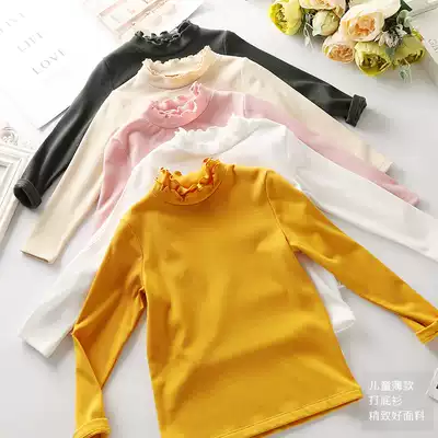 Good fabric ~ girls long sleeve T-shirt spring and autumn thin children's wooden ear half high collar base shirt foreign style interior top