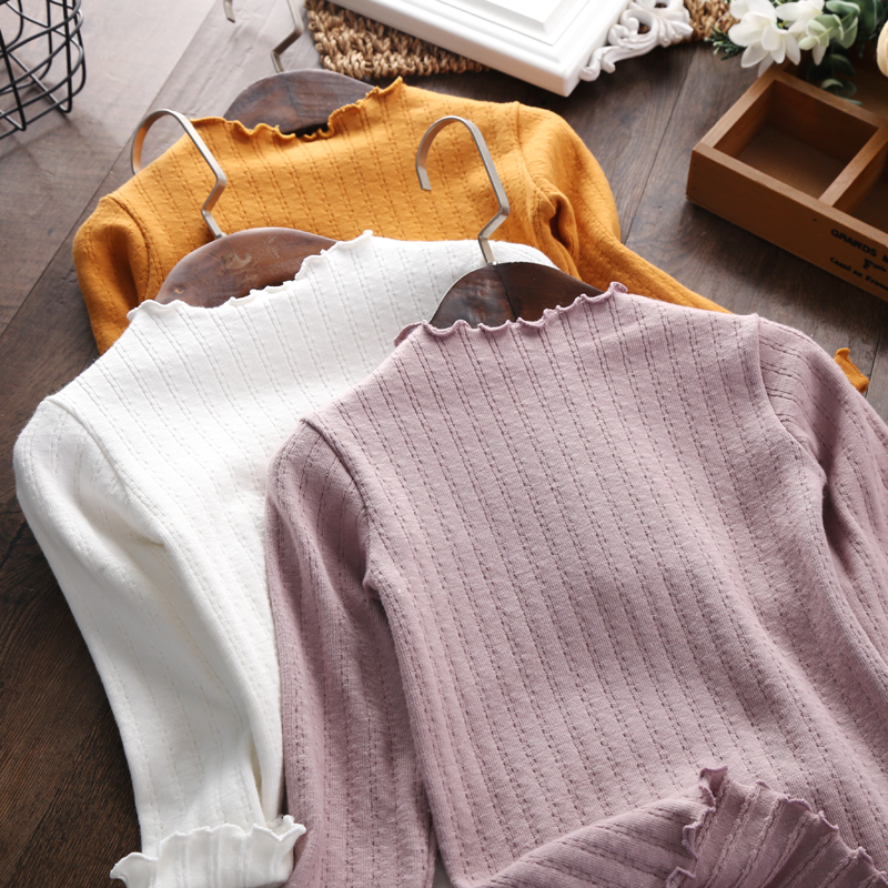 Girl's undershirt 2022 Autumn loaded with Korean version Children's agaric lace long sleeve T-shirt baby turmeric colour cotton thread blouse