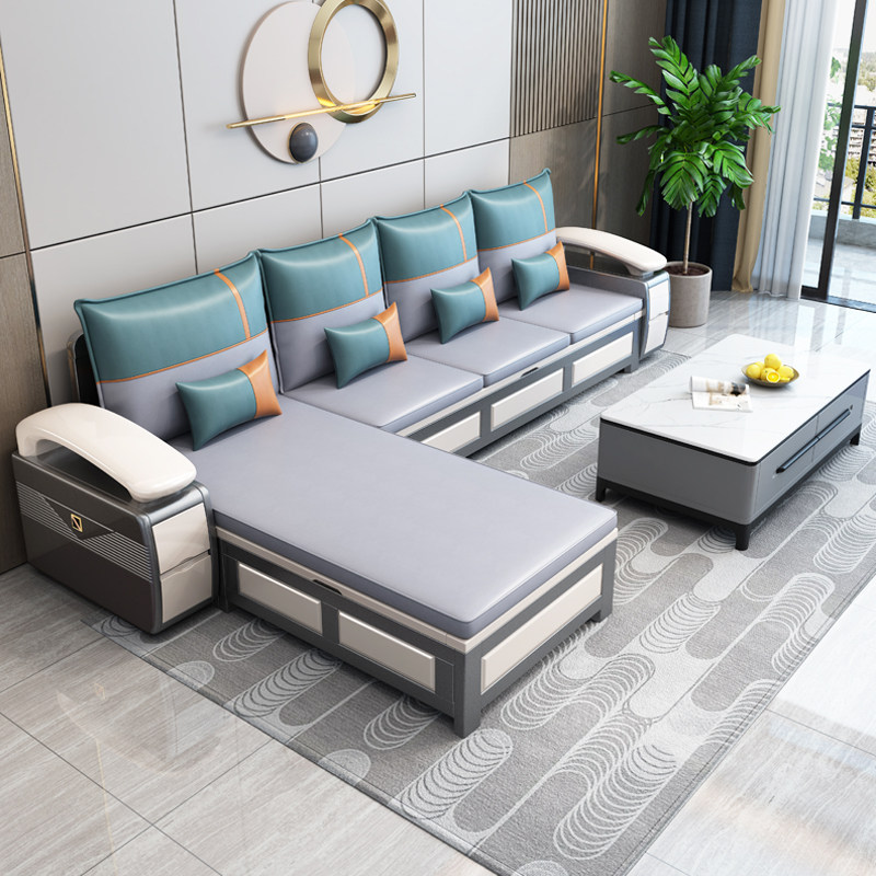 Modern simple all-solid wood high-box storage sofa living room size household corner wooden cloth winter and summer sofa