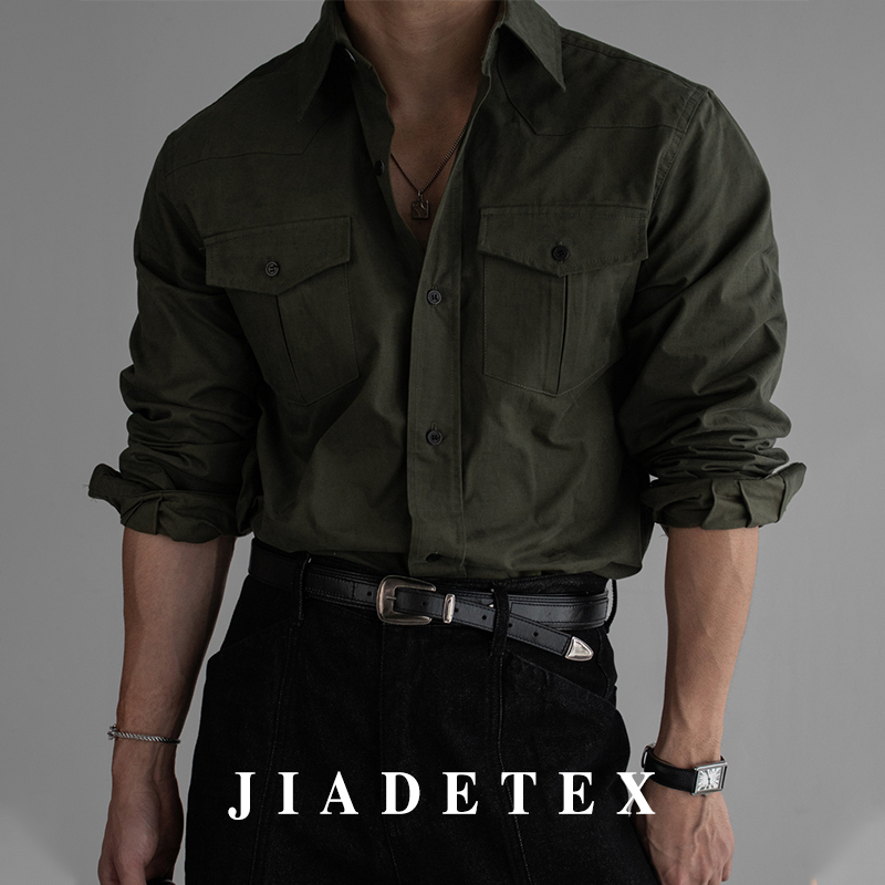 Tough Guy Work Shirt *Jiade* Double Pocket Design Shirt for Men, Spring and Autumn, High-End Military Green Jacket