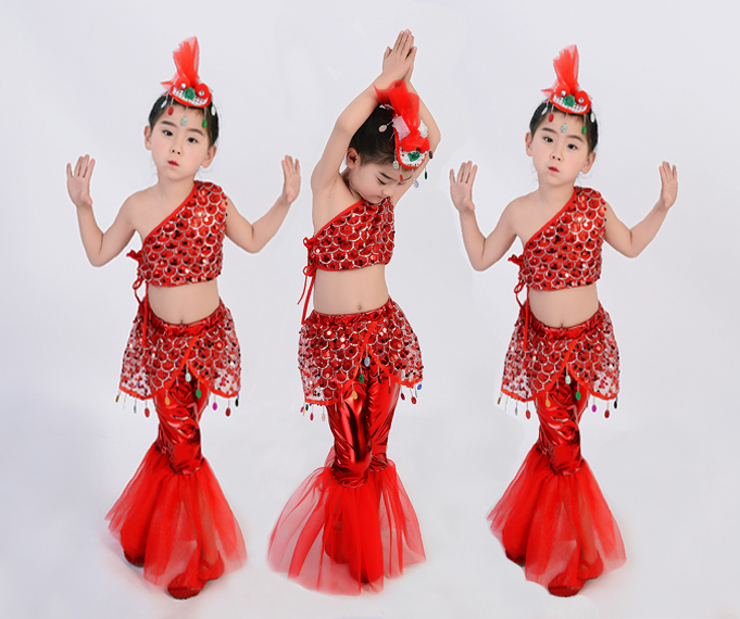 Hoa sen nhỏ thổi bong bóng cá biểu diễn trang phục trẻ em cá vàng nhỏ nhảy động vật trang phục cá nhỏ sáu một - Trang phục trang phục thể thao trẻ em