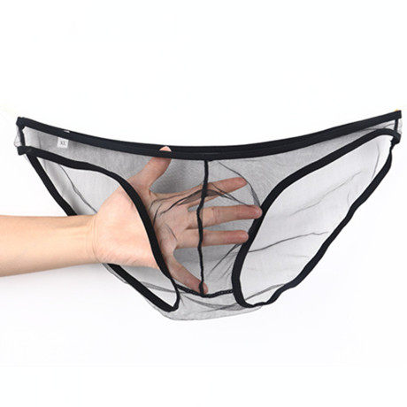 European and American foreign trade men's underwear u type sacks bag gun bomb separation perspective mesh yarn ultra-thin full transparent large size triangular pants