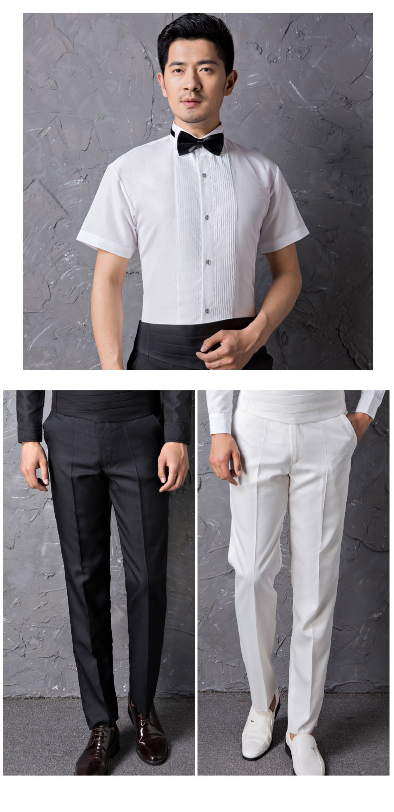 Của nam giới hiệu suất dress shirt sân khấu điệp khúc nam dài tay áo trắng slim áo phù rể bow tie áo sơ mi nam