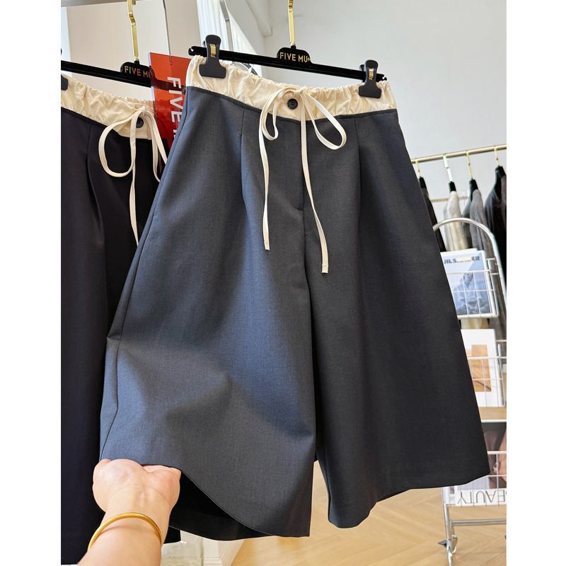 Plus-Size Women's Extra-Large Size 150kg Elastic Waist Drawstring Casual Suit Pants for Women, Spring and Autumn, Six-Seventh Length, Loose Wide-Leg Pants 2 Plus-Size Women's Extra-Large Size 150kg Elastic Waist Drawstring Casual Suit Pants for Women, Spring and Autumn, Six-Seventh Length, Loose Wide-Leg Pants 2