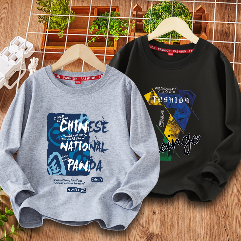 Boys' Pure Cotton Long-Sleeve Shirt for Big Boys, 2024 New Style, Plus Size, Loose Fit, Stylish Children's Top for Spring and Autumn
