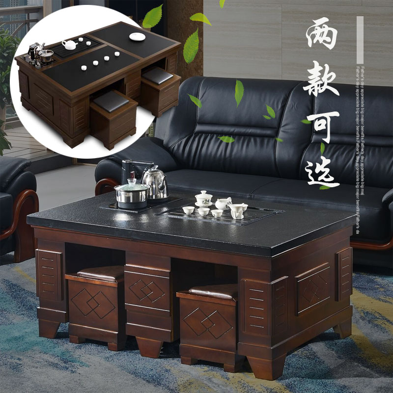 Marble Kung Fu tea several combinations Natural fire stone automatic water supply Chinese living room solid wood tea table Office tea table