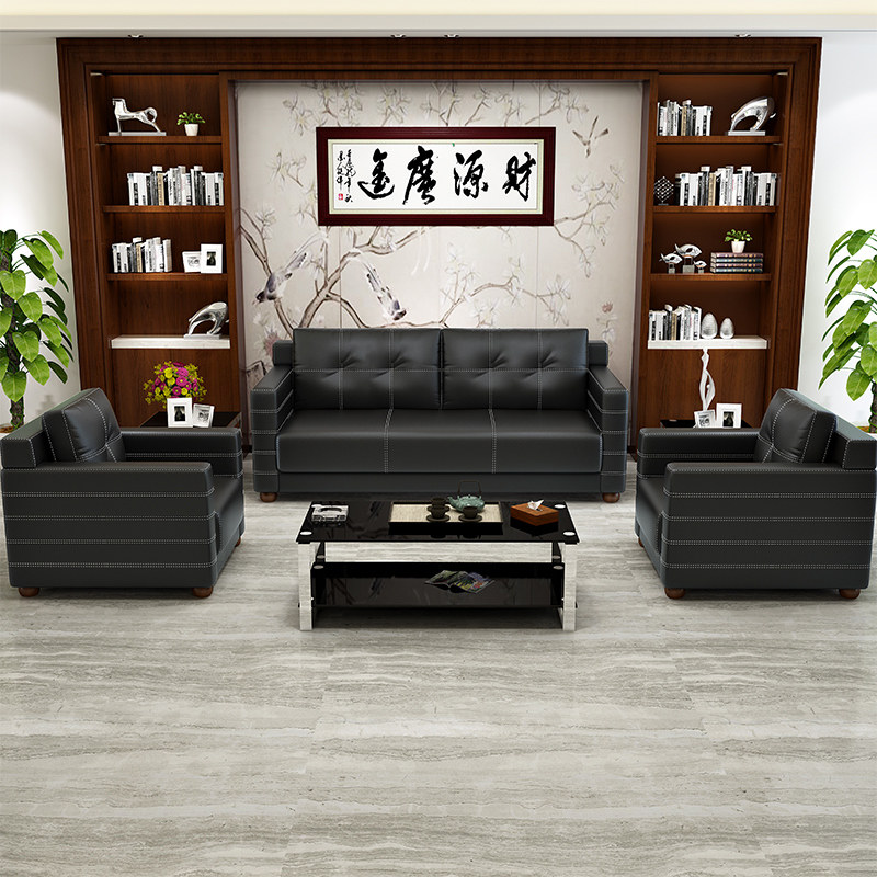 Office Leather Sofas Tea Table Combinations Brief Modern Negotiation Area Business Hospitality Genuine Leather Trio Place Guest Sofa