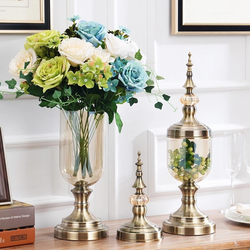 European-Style Vase Ornaments, Flower Arrangements, Artificial Flowers, Glass Home Decor, Decorative Plates, Simple Dining Table and Living Room Decorations, Bonsai
