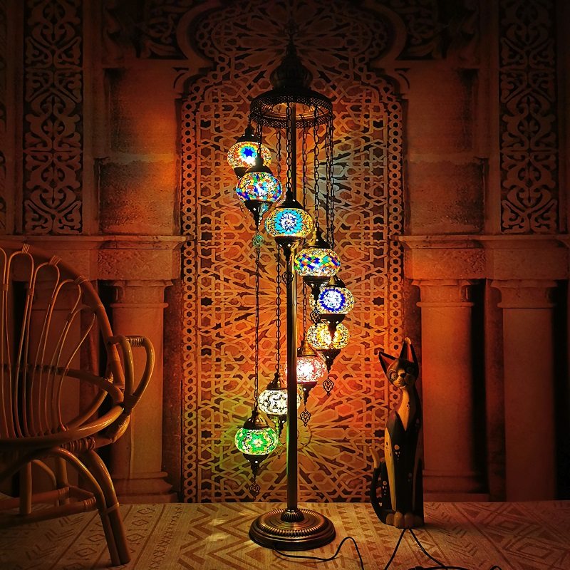 地中海复古客厅卧室浪漫异域民族风手工9头出口土耳其琉璃落地灯详情11