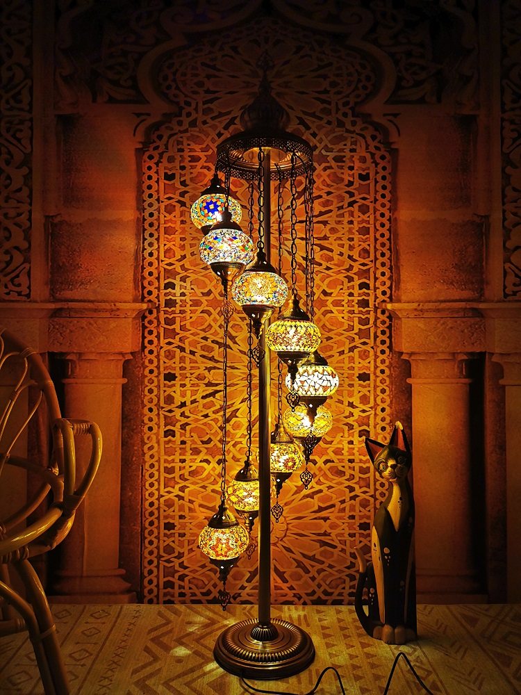 地中海复古客厅卧室浪漫异域民族风手工9头出口土耳其琉璃落地灯详情20