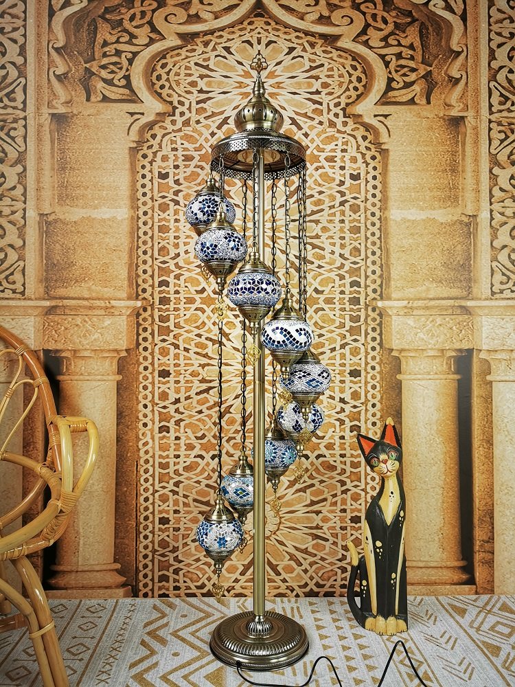 地中海复古客厅卧室浪漫异域民族风手工9头出口土耳其琉璃落地灯详情31
