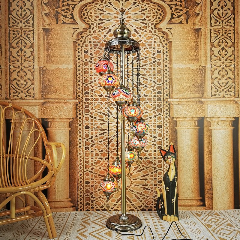 地中海复古客厅卧室浪漫异域民族风手工9头出口土耳其琉璃落地灯详情3