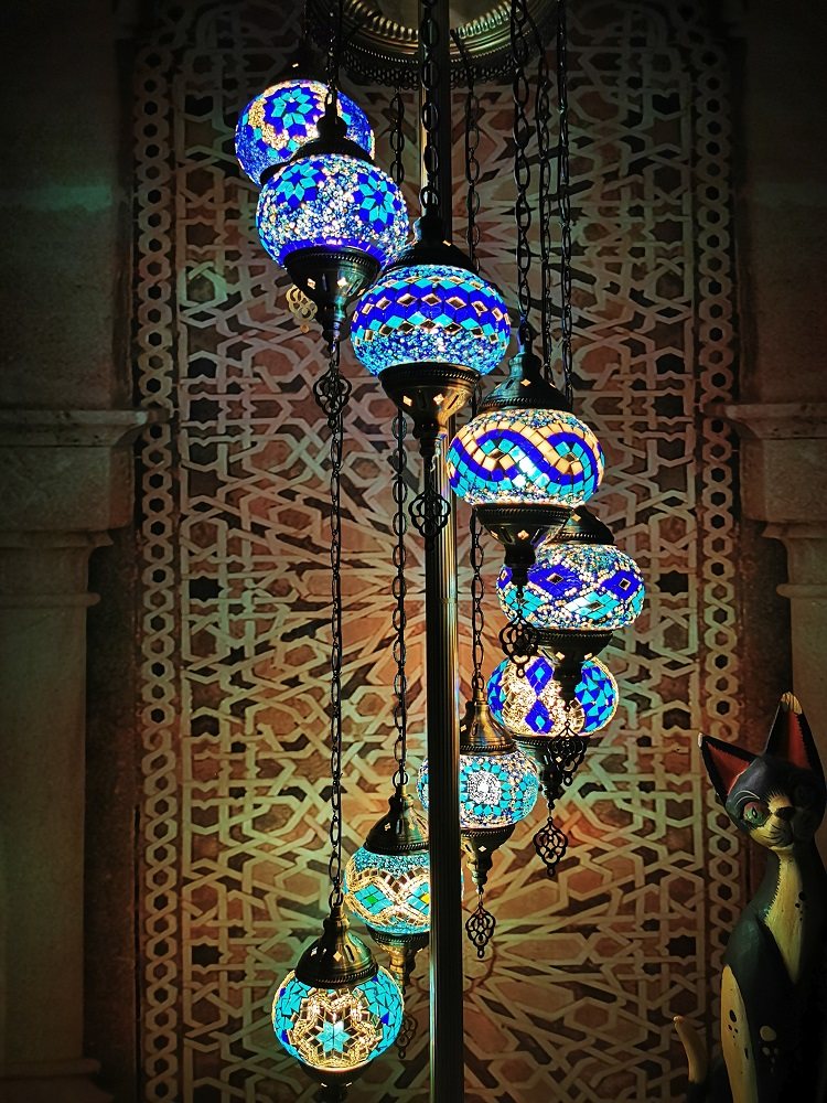 地中海复古客厅卧室浪漫异域民族风手工9头出口土耳其琉璃落地灯详情27