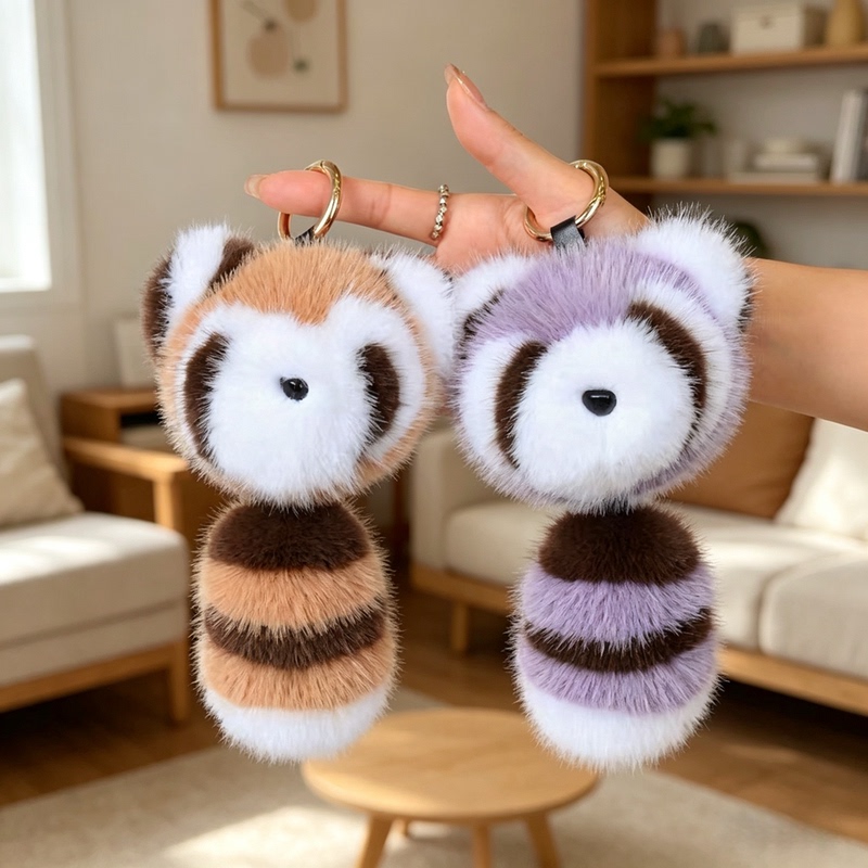 Cute Mink Fur Raccoon Car Keychain Plush Doll Car Toy Backpack Pendant Gift Cute Mink Fur Raccoon Car Keychain Plush Doll Car Toy Backpack Pendant Gift