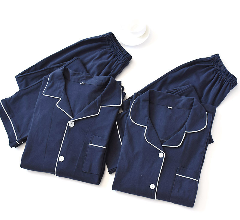 Thiết kế nhẹ nhàng theo phong cách Nhật Bản đơn giản cho nam và nữ mẫu đôi quần dài tay cotton đồ ngủ nhà dịch vụ phù hợp với mềm mại đồ mặc nhà mùa đông nam nữ