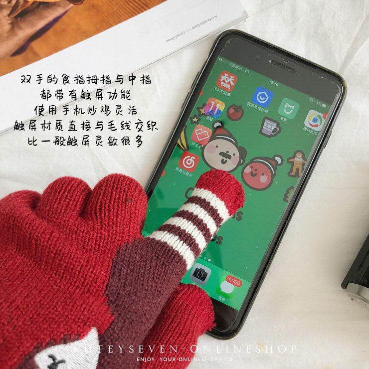 Перчатки 日本秋冬加厚加绒保暖触控屏幕手套男女情侣款可爱有趣实用方便手机 Content River design
