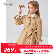 Anna children's clothing girls' mid-length trench coat spring and autumn coat medium and large children's Western-style belt