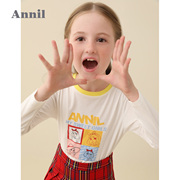 Long Sleeve T-shirt 2020 mùa xuân dress New Little Girl ngọt Vòng cổ dài tay áo dệt kim áo len Annell Girl.