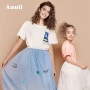 Annai quần áo trẻ em nam và nữ cotton ngắn tay áo thun mùa hè cha mẹ trẻ em mặc thể thao và áo sơ mi in hoạt hình giải trí - Áo thun áo thun trẻ em nữ