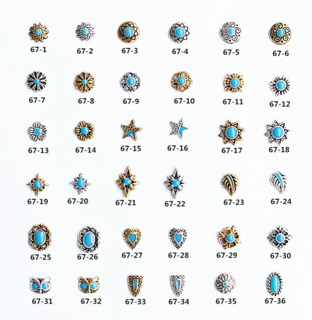 Nail Art Metal Alloy Decorations 67 Japanese Retro Turquoise Crackle Nail Polish Nail Studs Owl Heart
