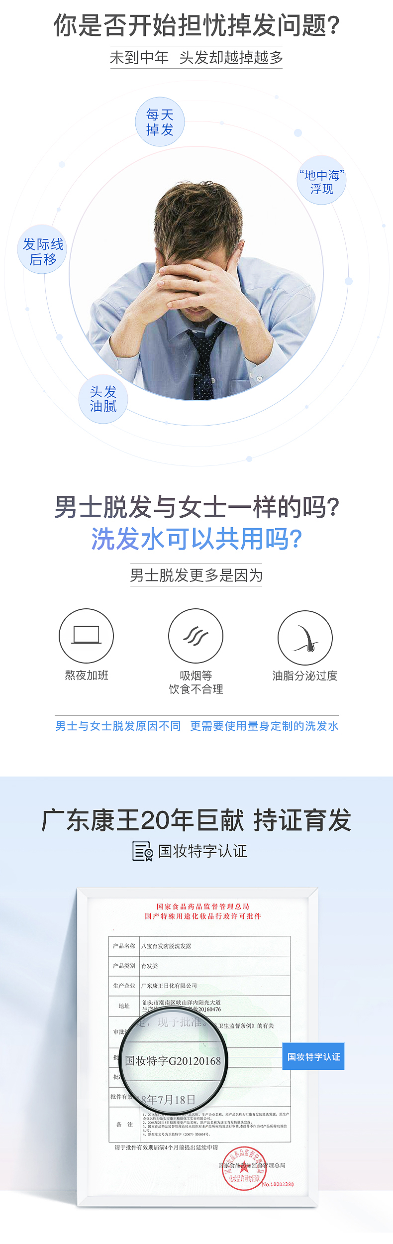 拜耳旗下 康王 八宝 男士育发防脱洗发水 400g 图2