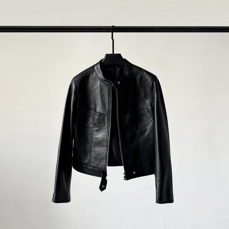 Haining 2026 New Genuine Leather Jacket for Women, Stand Collar, Short Style, Sheepskin Biker Jacket, Slimming Zipper Coat, Trendy Haining 2026 New Genuine Leather Jacket for Women, Stand Collar, Short Style, Sheepskin Biker Jacket, Slimming Zipper Coat, Trendy
