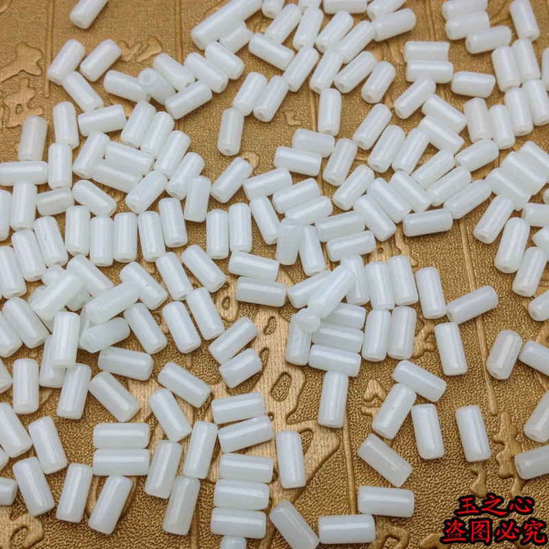 DIY jewelry accessories Miscellaneous stone jade beads loose beads with beads White cylindrical beads Material accessories Hand chain hair accessories