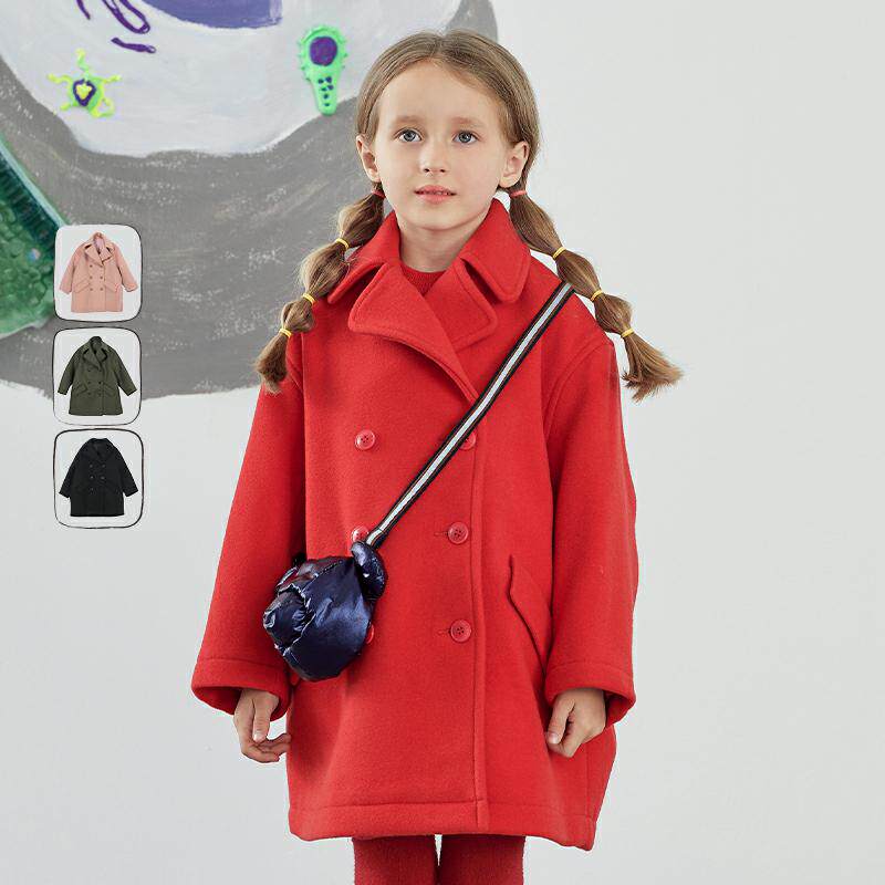 New Year Red] Gangnam cloth children's wool coat boys and girls tweed coat winter discount new Korean version loose
