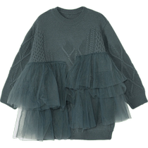 Sheep Wool] Jiangnan Buyi Childrens Clothing Autumn Sweater Dress Mesh Splicing Princess Skirt Girls jnbybyjnby