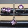 Amethyst sugar tower ring, pendant, earrings, 3-piece set, square diameter 8mm, crystal clear, fluorescent
