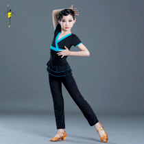 Dance space childrens dance clothes childrens Latin dance practice shirt girls ballet gymnastics uniform half sleeve T-shirt summer