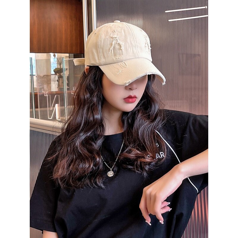 Tide brand Korea made old hole black baseball hat female summer personality trendy men and women solid color hip-hop sunshade cap