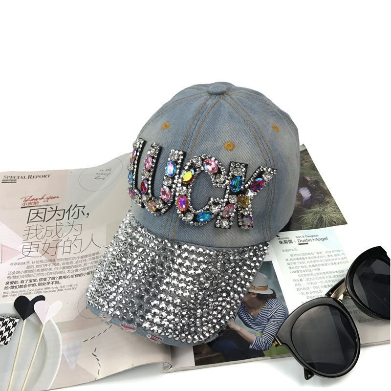 Tide brand diamond-encrusted cowboy hat spring and summer colorful diamond-encrusted peaked cap baseball cap ladies casual all-match sun visor trendy