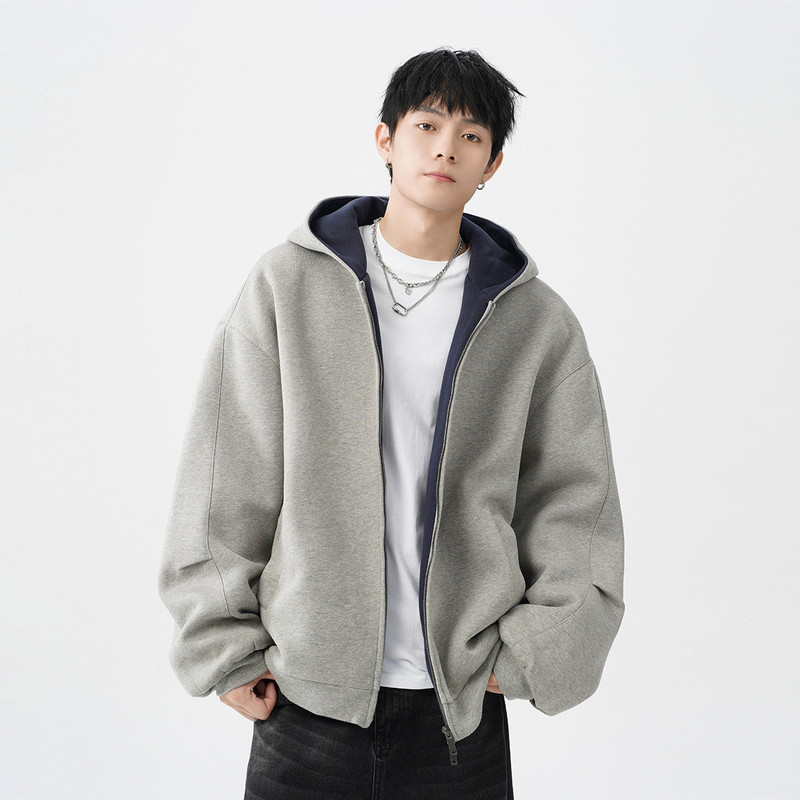 Men's Sweatshirt for Autumn and Winter 2025, New High-Street Style, Reversible Hoodie, Heavyweight Pure Cotton, Large Size, American Style Top Jacket