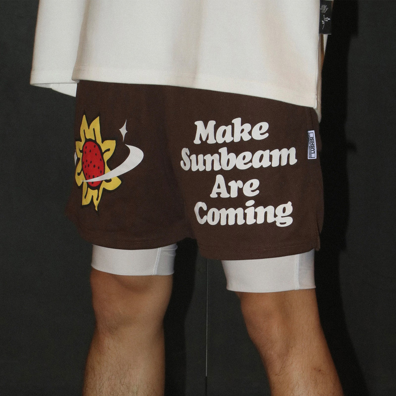 Lushisi Original American Street Style [Sunflower] Letter-Themed Basketball Shorts, Loose-Fitting Trendy Running Shorts for Men