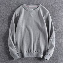 Fall Elbow patch splicing washed Huffag fabric pure color round collar knit jacket necropolis male