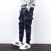 Trendy flannel overalls leggings large pockets casual pants mens sports pants thickened loose feet