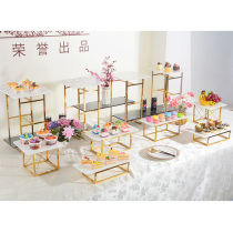 Golden dessert table decoration display stand Cold dinner buffet table Fruit tray cake snack stand Tea break table