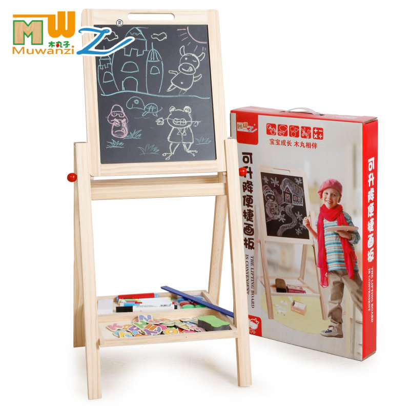 Children's toy bracket double face magnetic liftable black and white writing plate wooden children puzzle toy drawing board