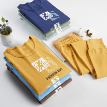 Youth autumn clothes and trousers suit male cotton students High School junior high school students big boy cotton thin thermal underwear